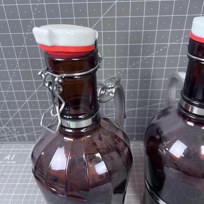 GLASS Huge Pewter Handled Beer Bottles