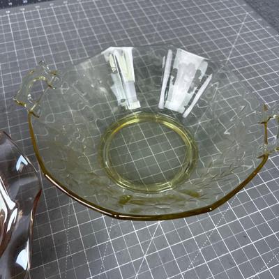 (2)Depression Glass  Bowls Yellow and Iridescent 