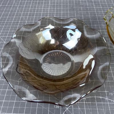 (2)Depression Glass  Bowls Yellow and Iridescent 