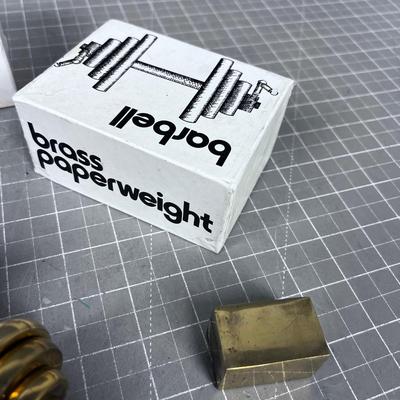 Brass Barbell Paper Weight, In the box
