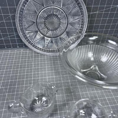 4 Pieces of CLEAR Vintage Glass Serving Ware