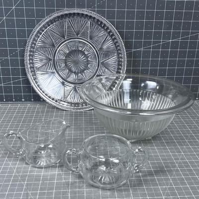 4 Pieces of CLEAR Vintage Glass Serving Ware