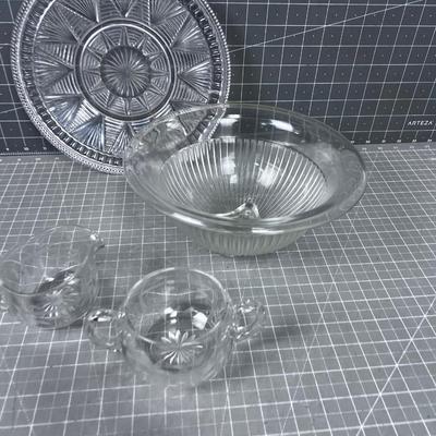 4 Pieces of CLEAR Vintage Glass Serving Ware