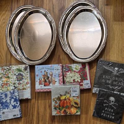 Seasonal Paper Napkins and Metal Serving Trays