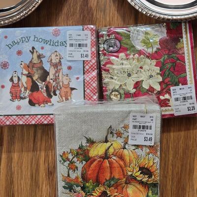 Seasonal Paper Napkins and Metal Serving Trays