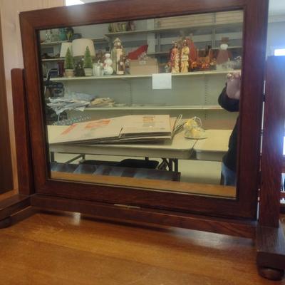 Antique Wood Frame Swiveling Dresser-Top Mirror- Approx 26" x 21"