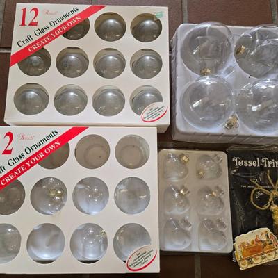 Clear Glass Christmas Ornaments Lot and Gold Tassels