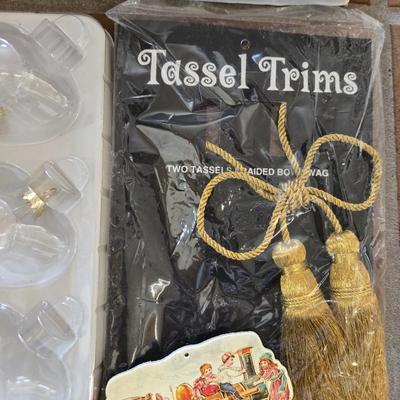 Clear Glass Christmas Ornaments Lot and Gold Tassels