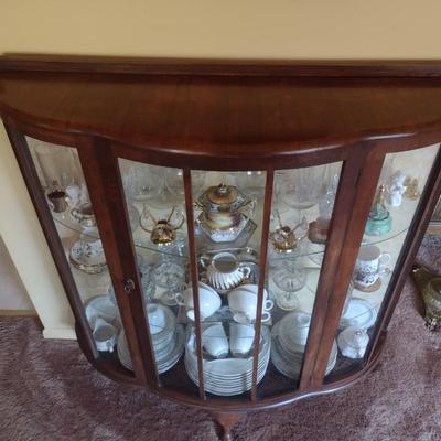 Antique Mahogany Bowfront Curio Display Cabinet with Glass Shelves (No Contents)