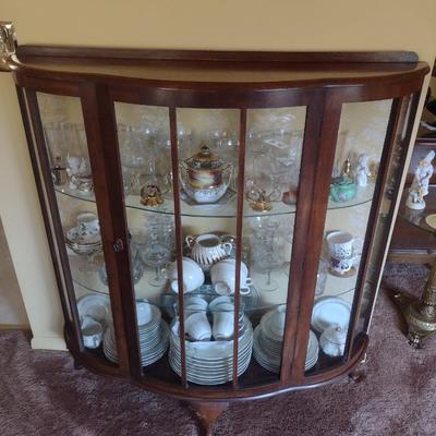 Antique Mahogany Bowfront Curio Display Cabinet with Glass Shelves (No Contents)