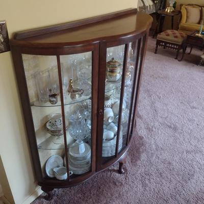 Antique Mahogany Bowfront Curio Display Cabinet with Glass Shelves (No Contents)