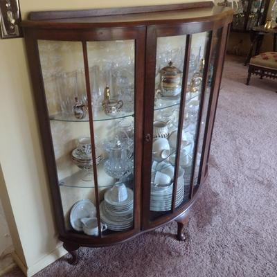 Antique Mahogany Bowfront Curio Display Cabinet with Glass Shelves (No Contents)