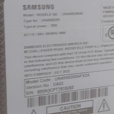 Samsung Flat Screen Television- Approx 40"- Model UN40N5200AF- No Remote Included
