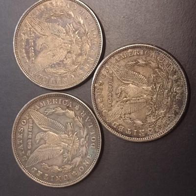 Set of Three 1921 U. S. Mint Morgan Silver Dollars Circulated (1)