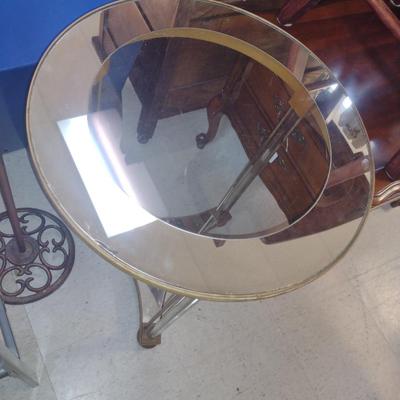 Vintage Side/Accent Table with Glass and Mirror Top- Approx 22" in Diameter, 24 3/4" Tall