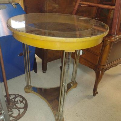 Vintage Side/Accent Table with Glass and Mirror Top- Approx 22" in Diameter, 24 3/4" Tall