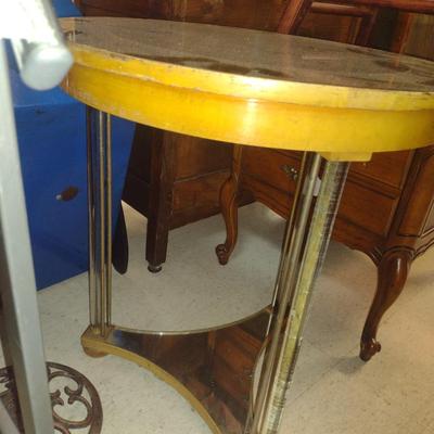 Vintage Side/Accent Table with Glass and Mirror Top- Approx 22" in Diameter, 24 3/4" Tall