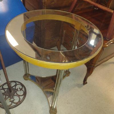 Vintage Side/Accent Table with Glass and Mirror Top- Approx 22" in Diameter, 24 3/4" Tall