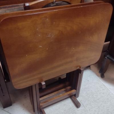 Set of Four Television Trays with Storage Rack