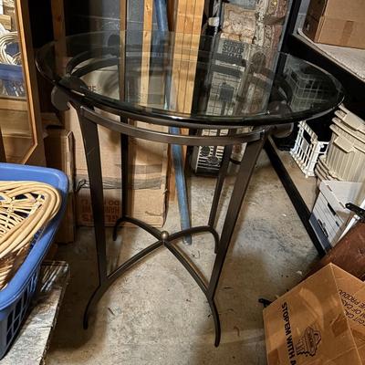 Metal Base Glass Top Accent Table