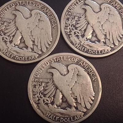Set of Three U.S. Mint Walking Liberty Silver Half Dollars Various Dates Circulated (2)
