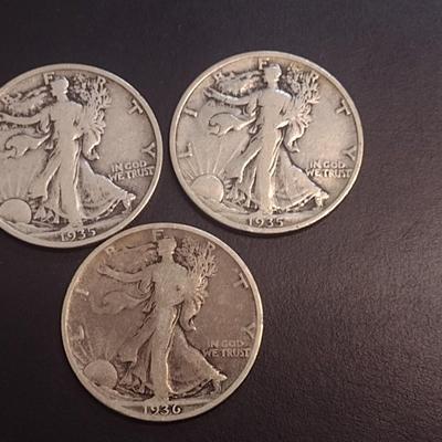 Set of Three U.S. Mint Walking Liberty Silver Half Dollars Various Dates Circulated (2)