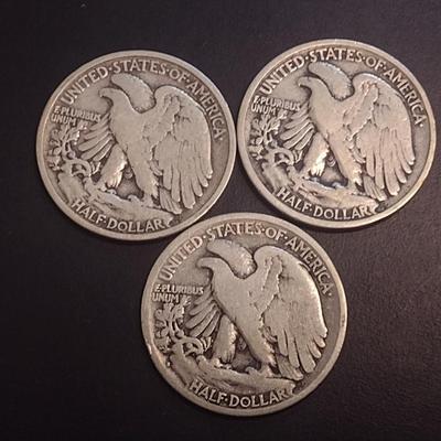 Set of Three U.S. Mint Walking Liberty Silver Half Dollars Various Dates Circulated (2)