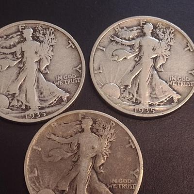 Set of Three U.S. Mint Walking Liberty Silver Half Dollars Various Dates Circulated (2)