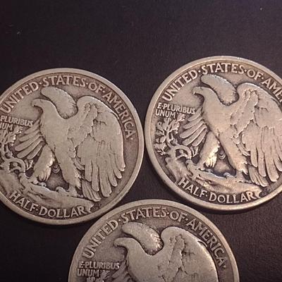 Set of Three U.S. Mint Walking Liberty Silver Half Dollars Various Dates Circulated (2)