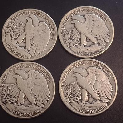 Set of Four 1942 U.S. Mint Walking Liberty Silver Half Dollars Circulated (3)