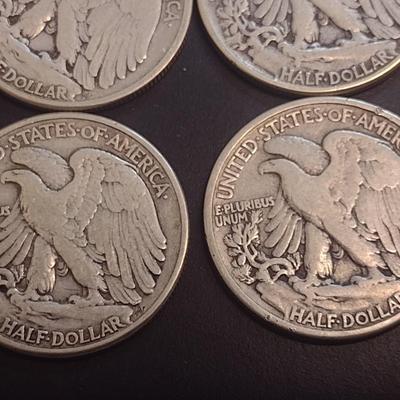 Set of Four 1942 U.S. Mint Walking Liberty Silver Half Dollars Circulated (3)