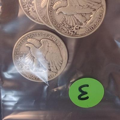 Set of Four 1942 U.S. Mint Walking Liberty Silver Half Dollars Circulated (3)