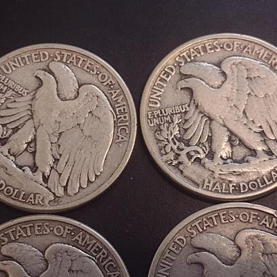 Set of Four 1942 U.S. Mint Walking Liberty Silver Half Dollars Circulated (3)