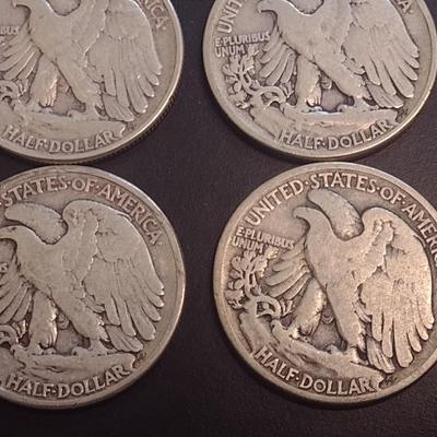 Set of Four 1942 U.S. Mint Walking Liberty Silver Half Dollars Circulated (4)