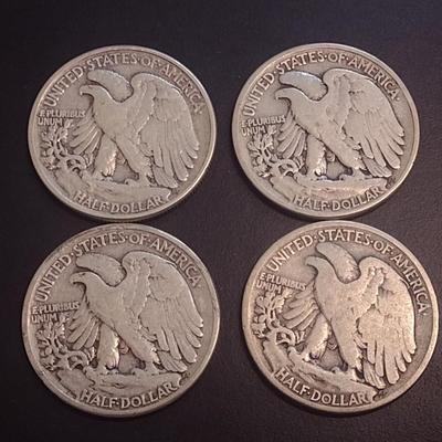 Set of Four 1942 U.S. Mint Walking Liberty Silver Half Dollars Circulated (4)