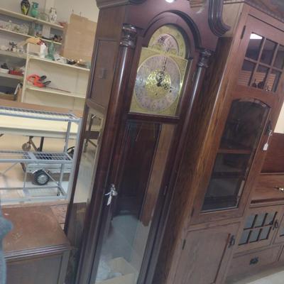 Colonial Molyneux Wood Cased Grandfather Clock with Moon Dial- Approx 18 1/2" x 11 1/2" x 76 1/4" Tall