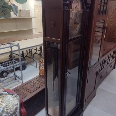 Colonial Molyneux Wood Cased Grandfather Clock with Moon Dial- Approx 18 1/2" x 11 1/2" x 76 1/4" Tall