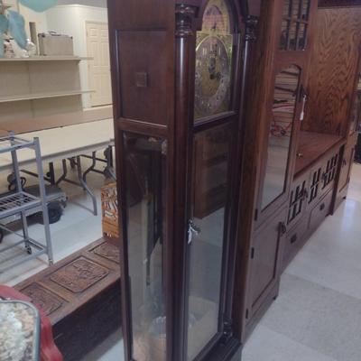 Colonial Molyneux Wood Cased Grandfather Clock with Moon Dial- Approx 18 1/2" x 11 1/2" x 76 1/4" Tall