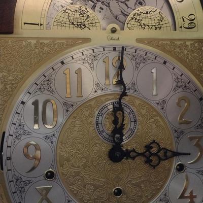 Colonial Molyneux Wood Cased Grandfather Clock with Moon Dial- Approx 18 1/2" x 11 1/2" x 76 1/4" Tall