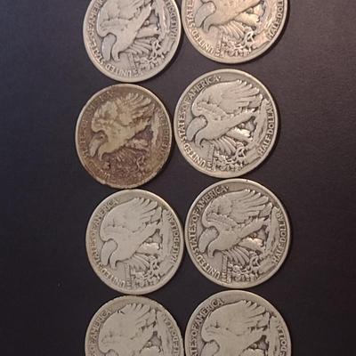 Set of Eight U.S. Mint Walking Liberty Silver Half Dollars Various Dates Circulated (6)