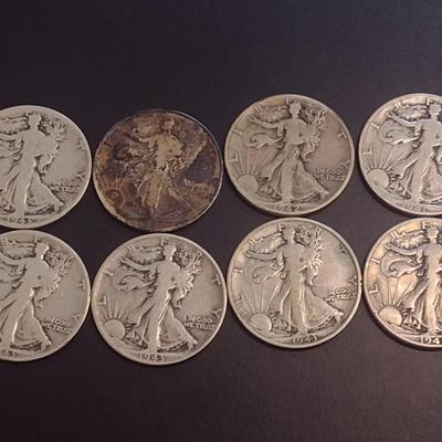 Set of Eight U.S. Mint Walking Liberty Silver Half Dollars Various Dates Circulated (6)
