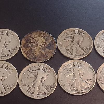 Set of Eight U.S. Mint Walking Liberty Silver Half Dollars Various Dates Circulated (6)