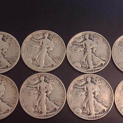 Set of Eight U.S. Mint Walking Liberty Silver Half Dollars Various Dates Circulated (7)