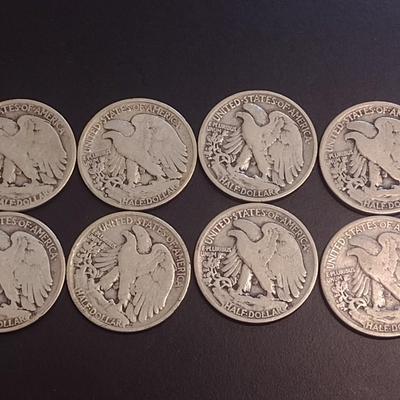 Set of Eight U.S. Mint Walking Liberty Silver Half Dollars Various Dates Circulated (7)