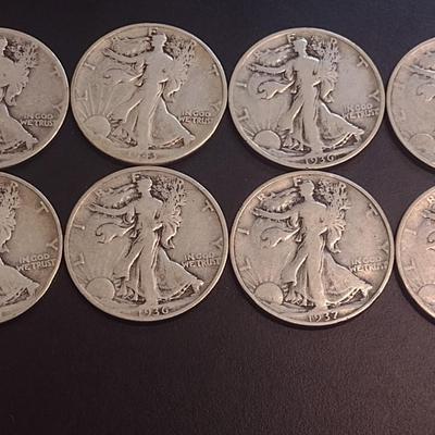 Set of Eight U.S. Mint Walking Liberty Silver Half Dollars Various Dates Circulated (7)