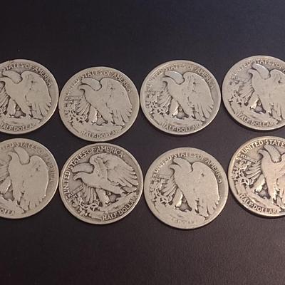 Set of Eight U.S. Mint Walking Liberty Silver Half Dollars Various Dates Circulated (8)