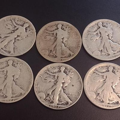 Set of Eight U.S. Mint Walking Liberty Silver Half Dollars Various Dates Circulated (8)