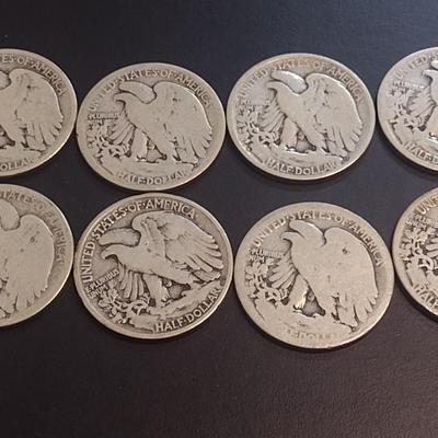 Set of Eight U.S. Mint Walking Liberty Silver Half Dollars Various Dates Circulated (8)