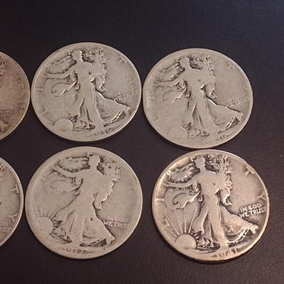 Set of Eight U.S. Mint Walking Liberty Silver Half Dollars Various Dates Circulated (8)