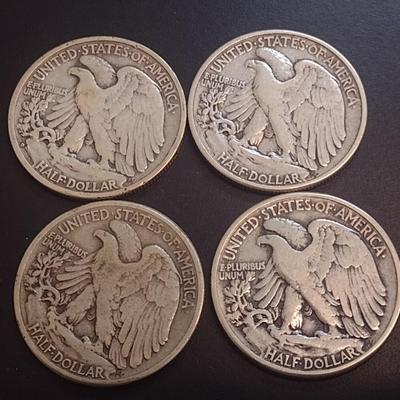 Set of Four 1941 U.S. Mint Walking Liberty Silver Half Dollars Circulated (9)